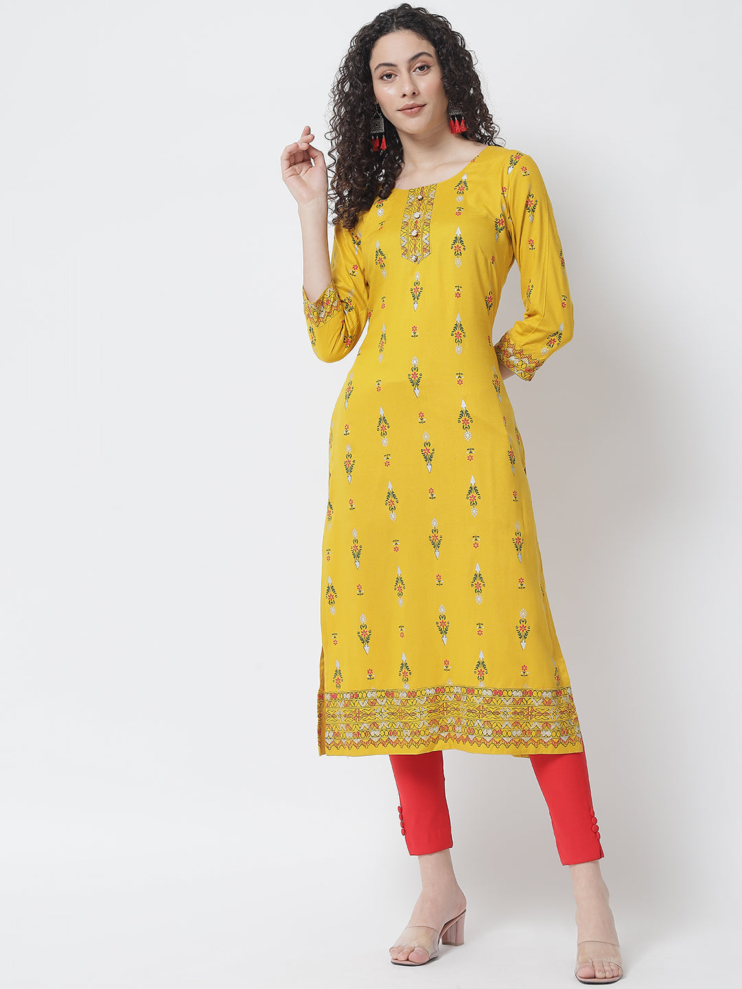 NOZ2TOZ Mustard Yellow Ethnic Motifs Printed Kurta - Grab2buy