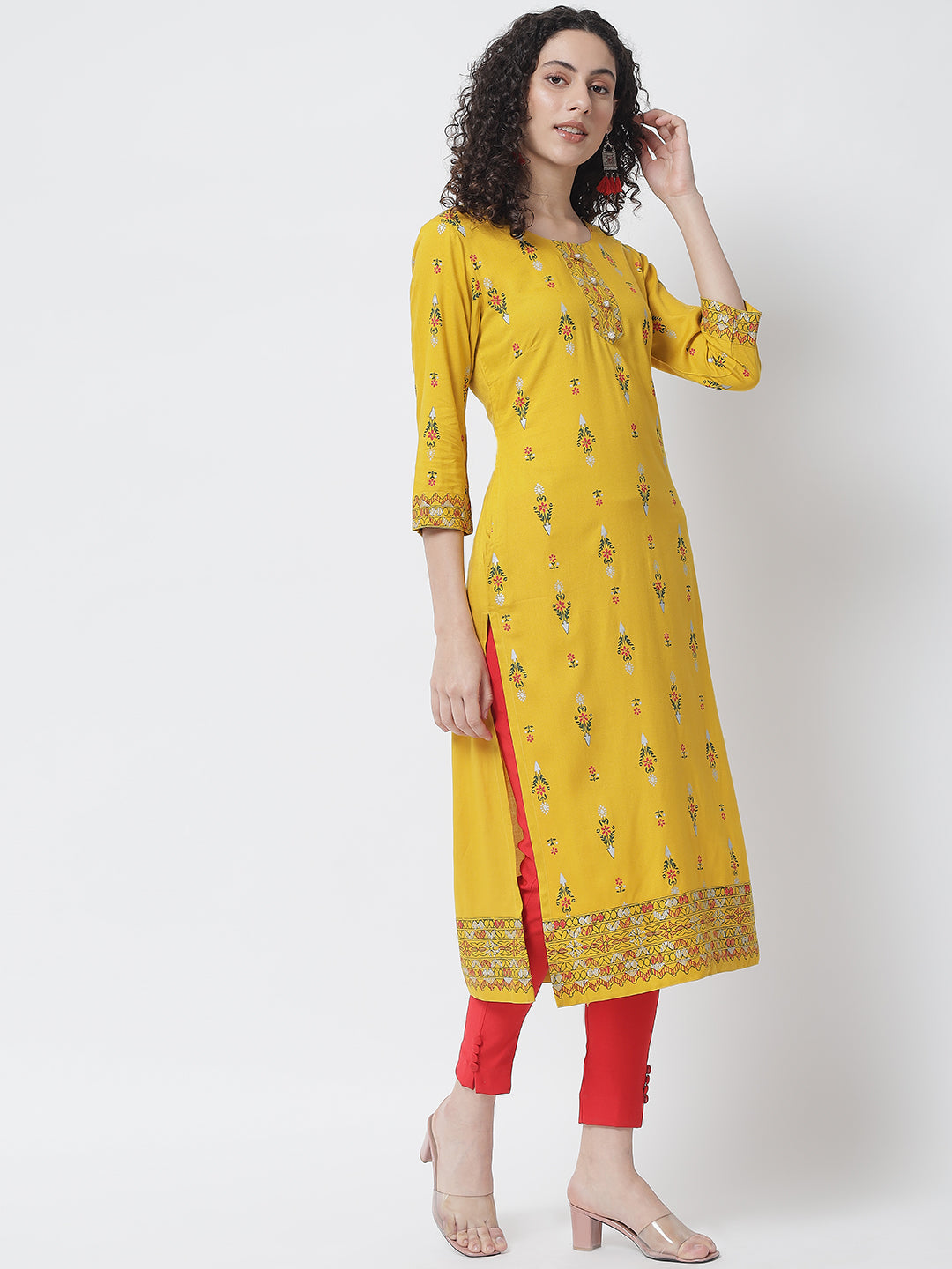 NOZ2TOZ Mustard Yellow Ethnic Motifs Printed Kurta - Grab2buy
