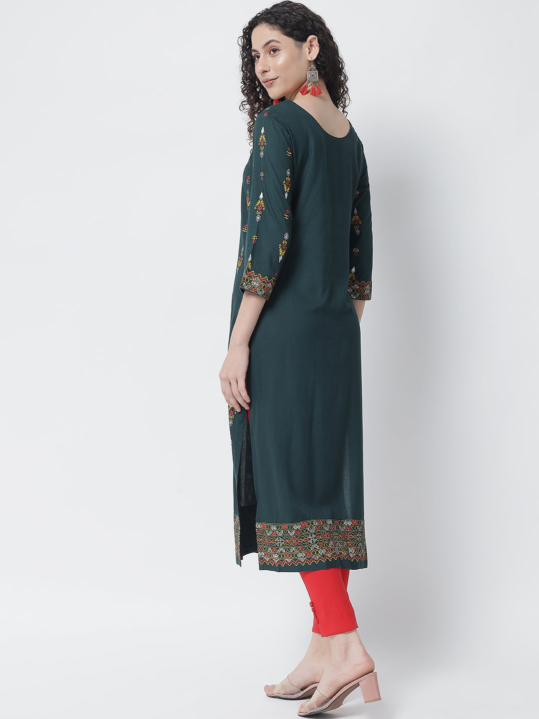 NOZ2TOZ Mustard Yellow Ethnic Motifs Striped Keyhole Neck Mirror Work Block Print Kurta - Grab2buy