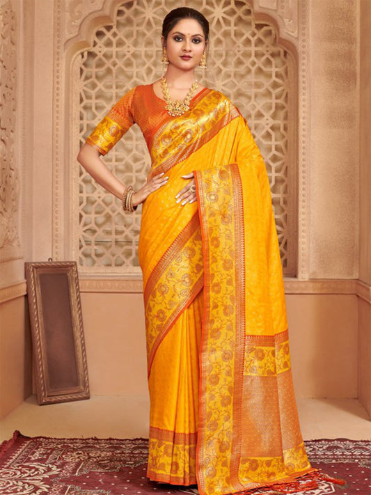 Anaita Mustard Silk Saree With Blouse Piece