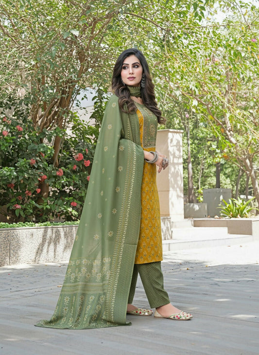 BulBul Aaliya Warm Mustard Cotton Kurta Set with Dupatta