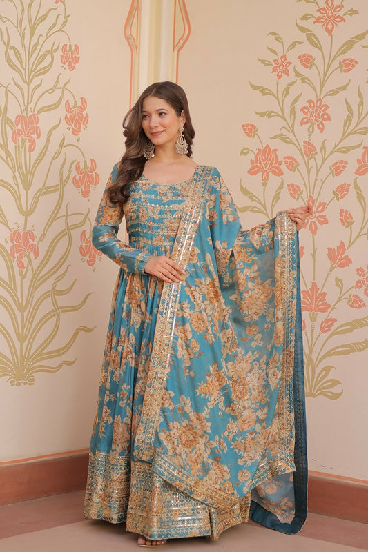 Joban Fashion Rama Silk Sequence Embroidery Work Kurta Set