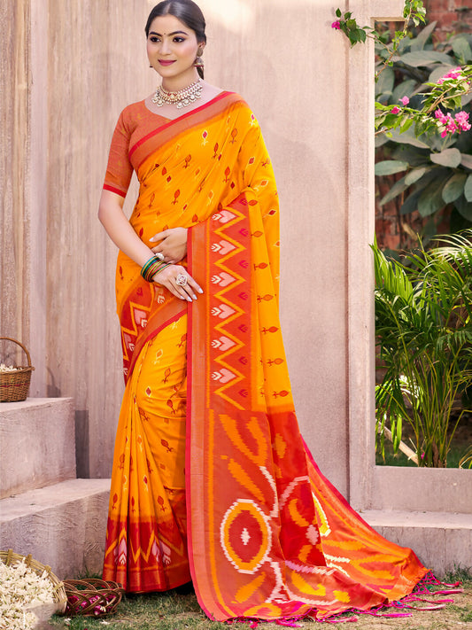 Shree Shyam Fashion Yellow Pochampally Silk Saree