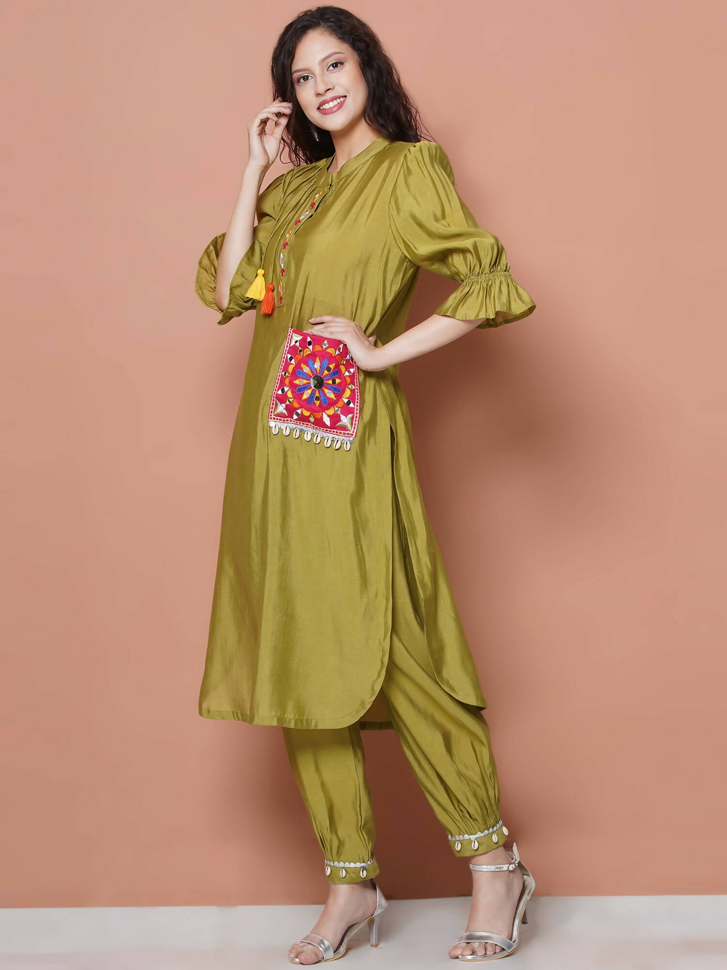 Women Republic Green Art Silk Embroidered Kurta with Afghani Salwar - Grab2buy
