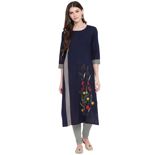 NOZ2TOZ Women's Blue & Grey Kurta- (1pc set)