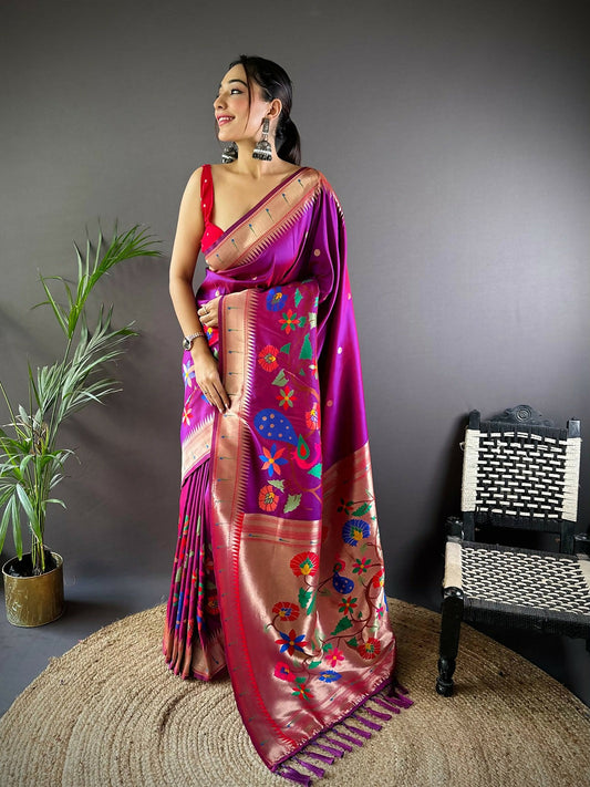 Joban Fashion Rani Pink Motifs Paithani Sarees