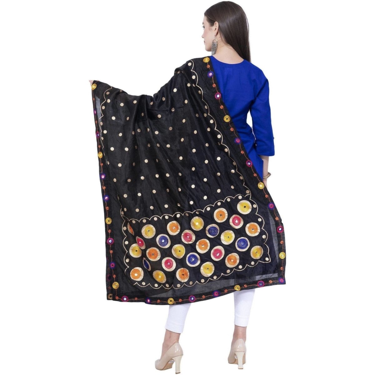 A R SILK Black Color Multi rasgulla Silk Dupattas and Chunnis
