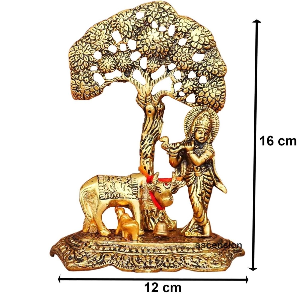 Ascension Designer Metal Cow Calf and Krishna Idol - Grab2buy