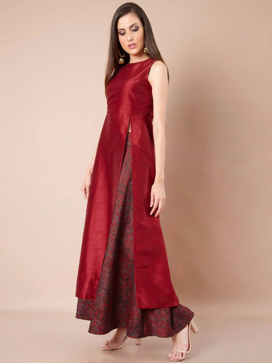 Indya Women Maroon Solid A-Line Kurta