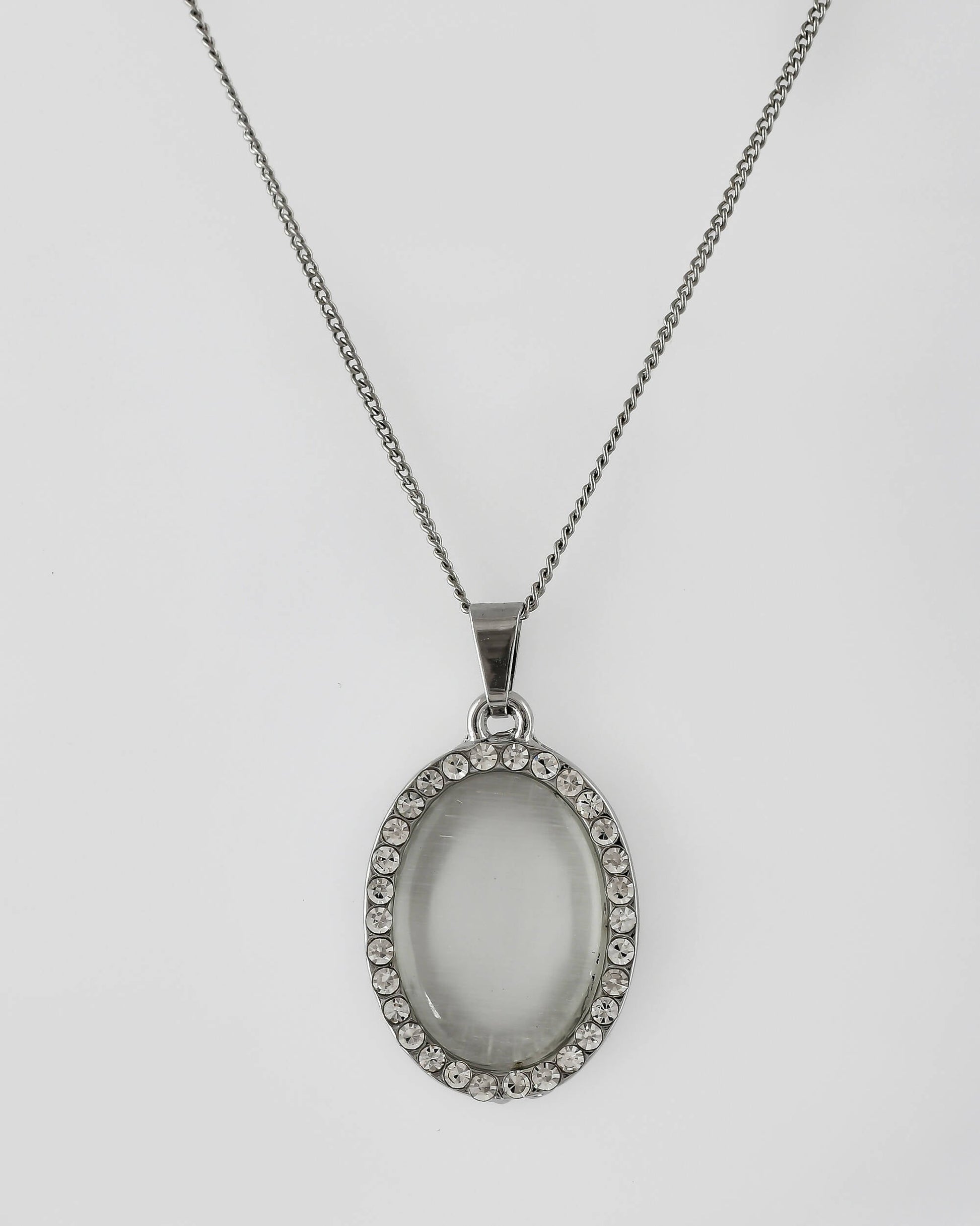 VOJ Women Beads Stainless Steel Sliver-Plated Chain with Oval-Shape Pendant - Grab2buy