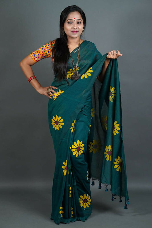 Exclusive Collection Green Pure Cotton Grab2Buy With Sunflower Design