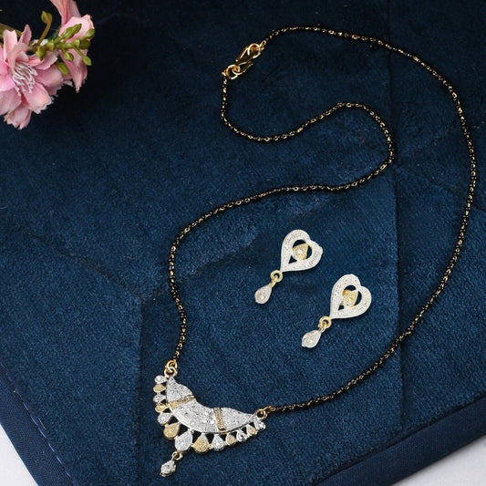 AanyaCentric Ad Short Mangalsutra Set Pendant with Earrings Golden Grab2Buy AanyaCentric Grab2Buy