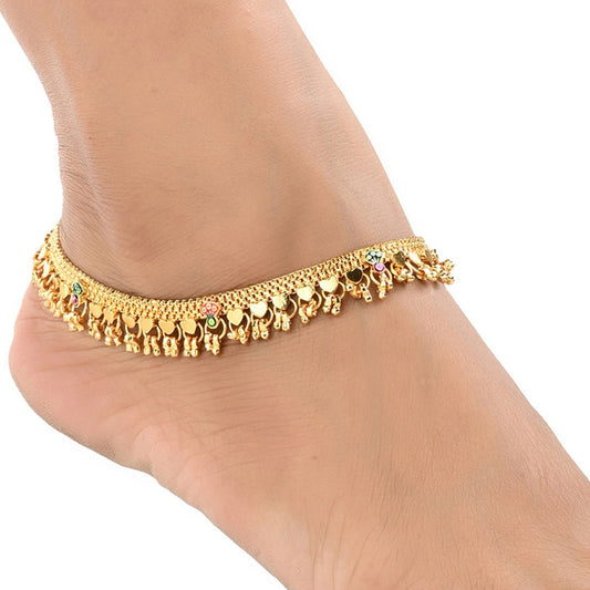 AanyaCentric Gold-Polished White Metal Payal Indian Traditional Ethnic Fashion Imitation Jewellery Foot Chain Grab2Buy AanyaCentric Grab2Buy