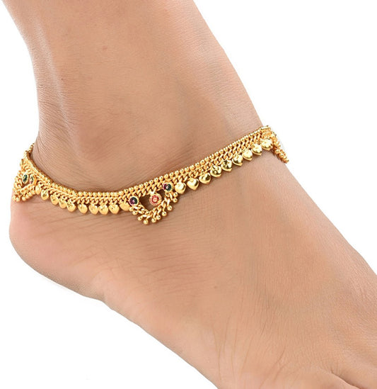 AanyaCentric Gold-Polished White Metal Payal Indian Traditional Ethnic Fashion Imitation Jewellery Foot Chain Grab2Buy AanyaCentric Grab2Buy