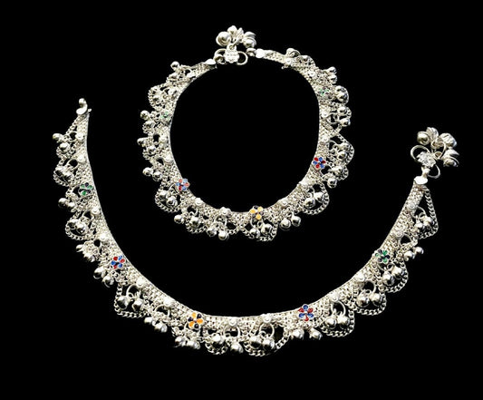 AanyaCentric Silver Plated White Metal Payal Indian Traditional Ethnic Fashion Imitation Jewellery Foot Chain Grab2Buy AanyaCentric Grab2Buy