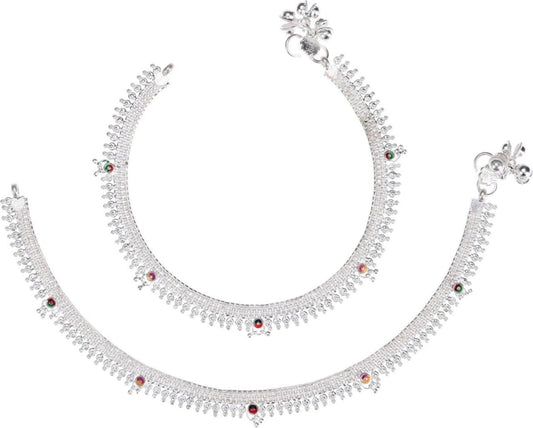 AanyaCentric Silver Plated White Metal Payal Indian Traditional Ethnic Fashion Imitation Jewellery Foot Chain Grab2Buy AanyaCentric Grab2Buy