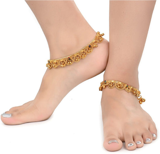 AanyaCentric Gold-Polished White Metal Payal Indian Traditional Ethnic Fashion Imitation Jewellery Foot Chain Grab2Buy AanyaCentric Grab2Buy