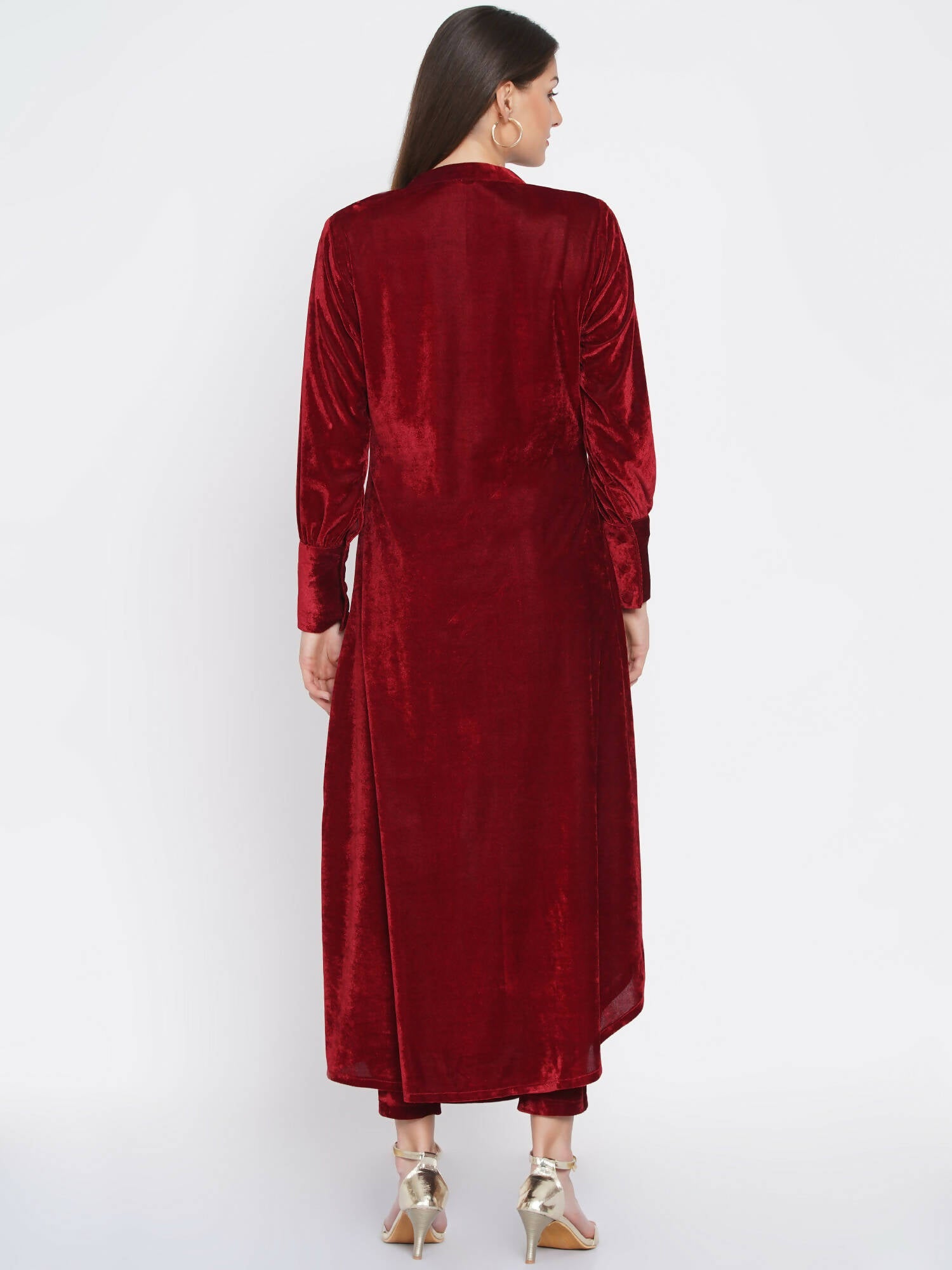 Women Republic Maroon Velvet Cowl Style Kurta With Pants - Grab2buy