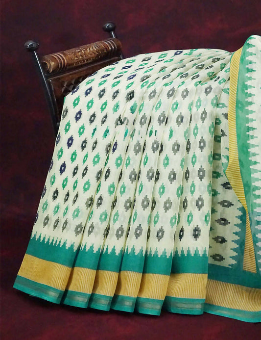Combo of Off White and Rama Green Patan Patola Semi Chanderi Saree By Gayathri Reddy Designer Studio | Grab2Buy