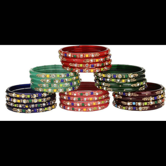 Afast Bridal Wedding & Party Fashionable Colorful Glass Bangle/Kada Set, Pack Of 24 - Grab2buy