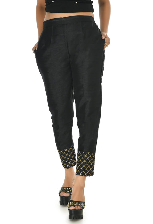 Mominos Fashion Moeza Silk Black Color Pant