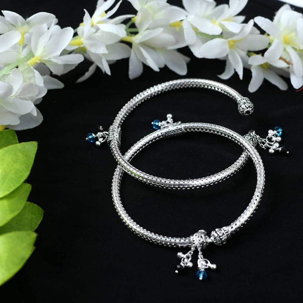 Mominos Fashion Kamal Johar Oxidised Silver Kadiyam Style Anklets