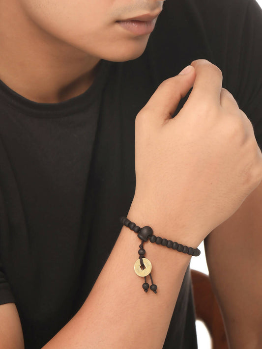 NVR Men's Black Beaded Adjustable Bracelet | Grab2Buy