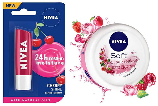 Nivea Cherry Shine Lip Balm And Soft Berry Blossom Cream