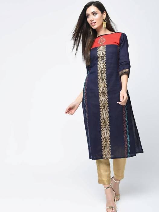 Aniyah Cotton Block Printed Stylish Blue Straight Kurta (AN-121K) | Grab2Buy