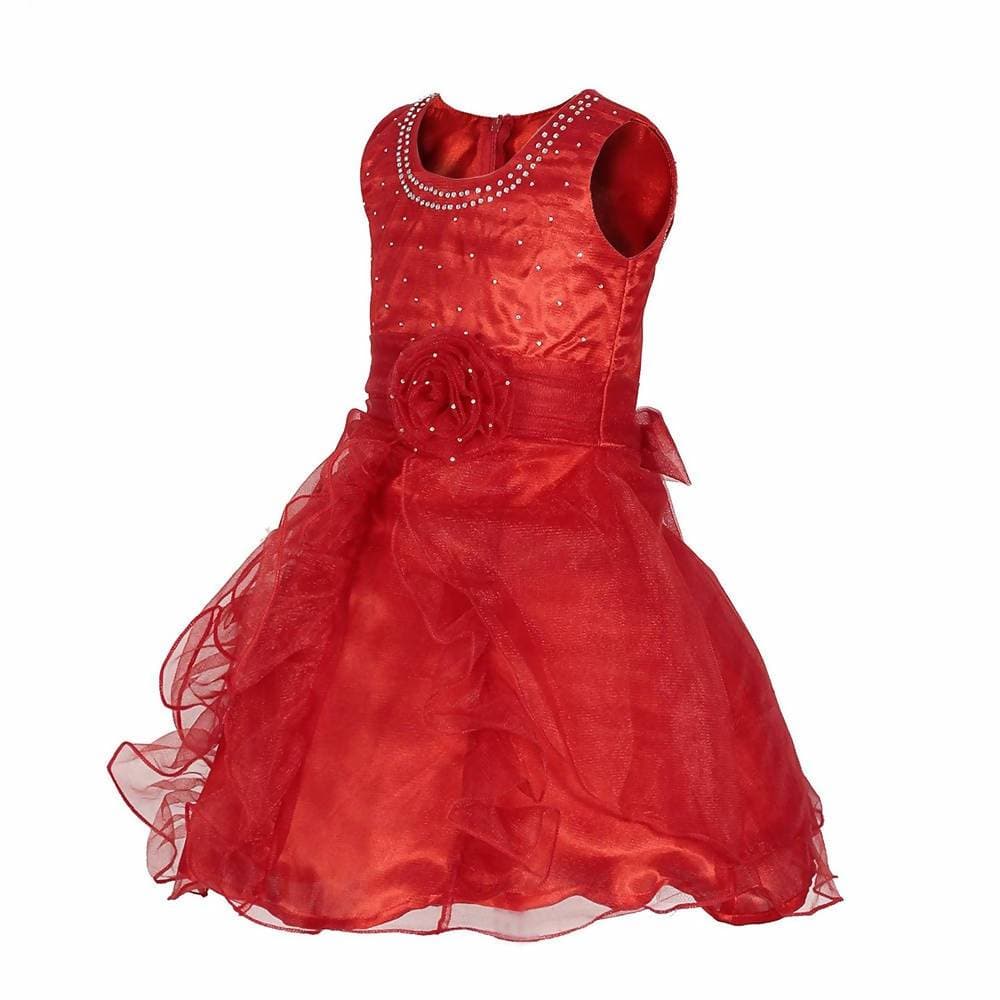 Asmaani Baby Girl's Red Color Satin Knee Length Frock (AS-DRESS_22140) - Grab2buy