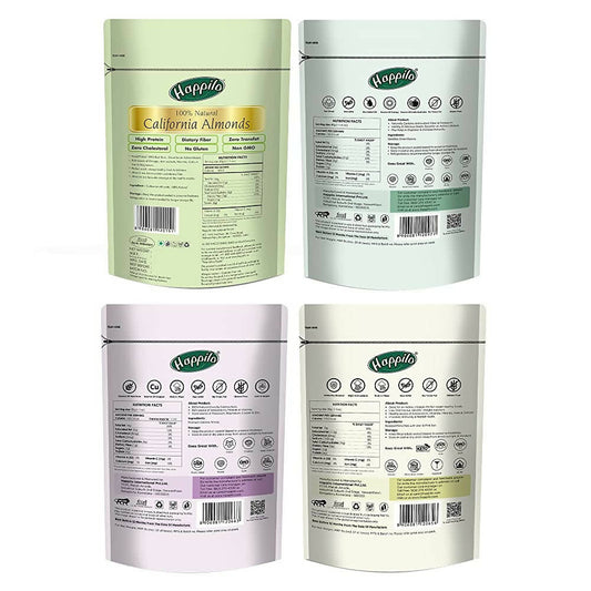 Happilo Premium Dry Fruits Combo (California Almonds, Raisins, Whole Cashews, Roasted Pistachios) - Grab2buy