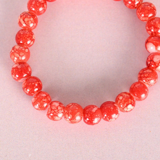 NVR Men & Women Red Marbel Crystal Elasticated Bracelet | Grab2Buy