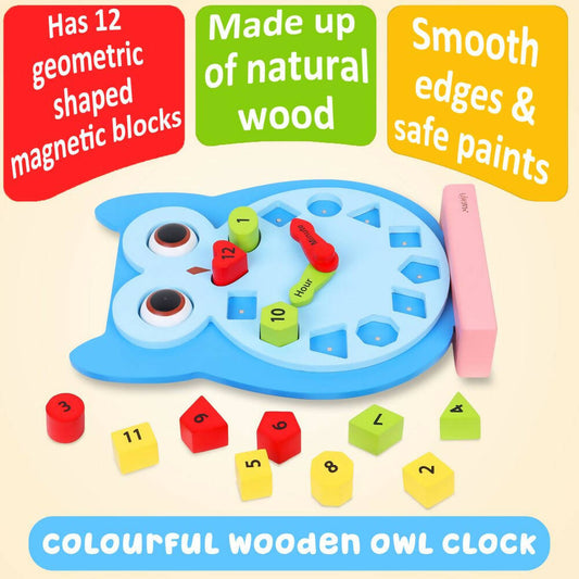 Matoyi Wooden Colorful Owl Clock With Magnetic Blocks - Grab2buy