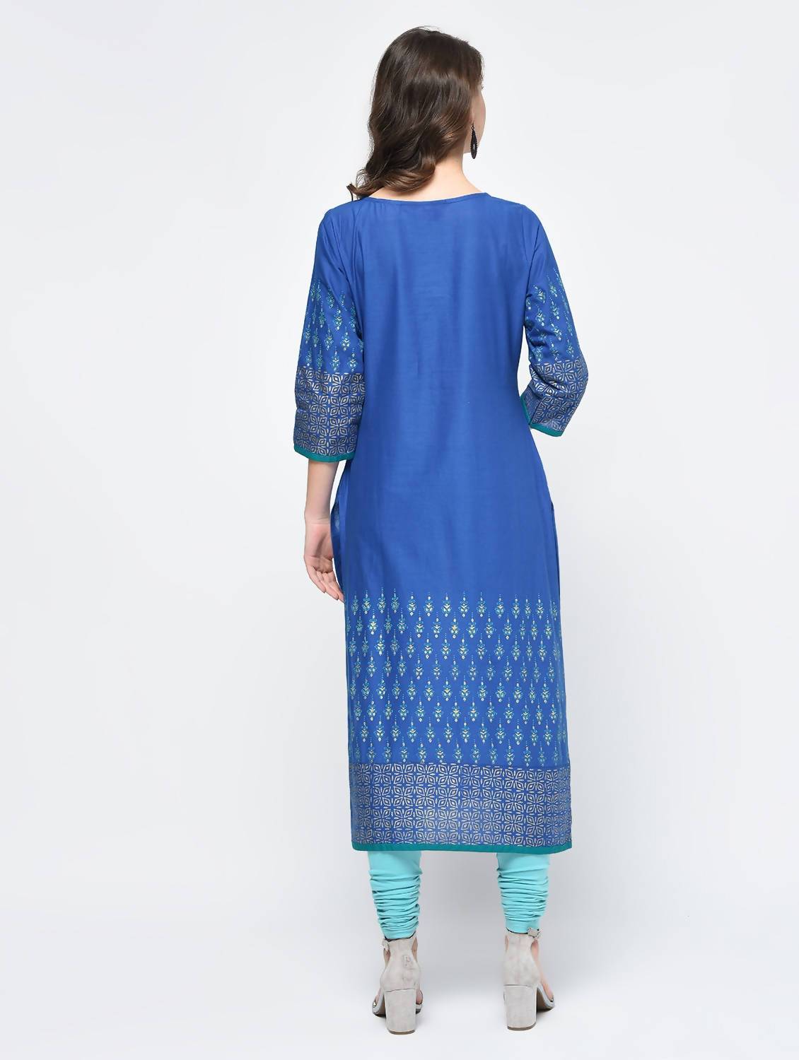 Cheera Hand Block Print Royal Blue Color Straight Kurta - Grab2buy