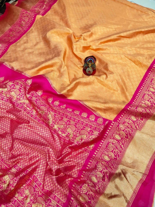 DEIANA'S Beautiful Designer Golden zari Soft Lichi Silk Saree - Yellow
