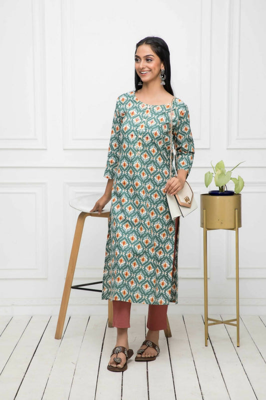 Myshka Multi Floral Cotton Straight Round Neck Women Kurtas