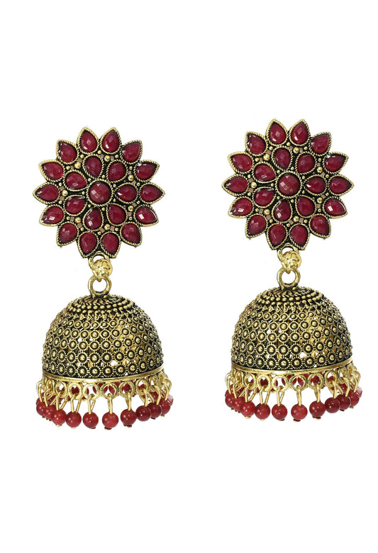 Mominos Fashion Joharkamal Kundan work Jhumka with Maroon Beads - Grab2buy
