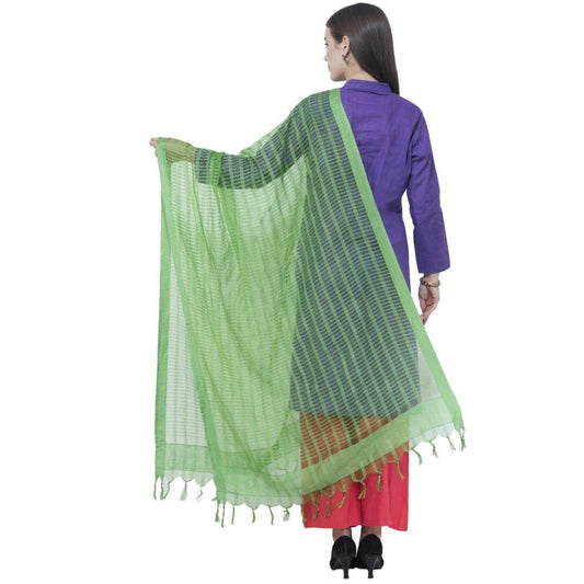 A R Silk Women's Self Check Cota Cotton Parrot Green Dupattas and Chunnis | Grab2Buy