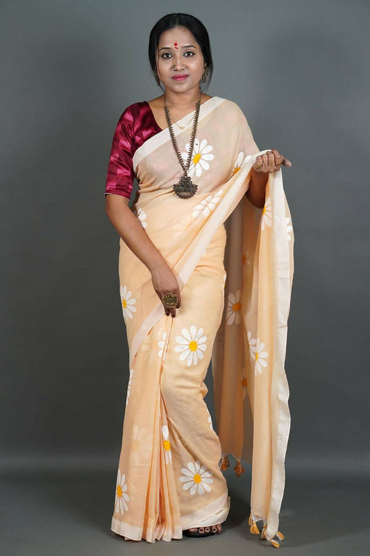 Exclusive Collection Cream Pure Cotton Grab2Buy With Sunflower Design
