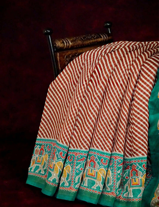 Off-White Red Striped Semi Chanderi Grab2Buy By Gayathri Reddy Designer Studio