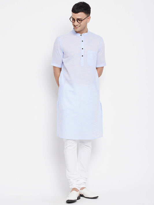 Even Apparels Blue Color Pure Cotton With Band Collar Men's H/S Kurta