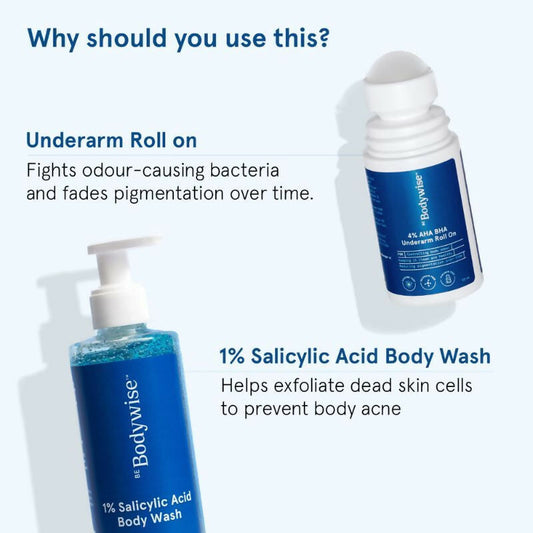 BeBodywise 1% Salicylic Acid Body Wash & 4% AHA BHA Underarm Roll On - Helps Exfoliate Skin Grab2Buy BeBodywise Grab2Buy