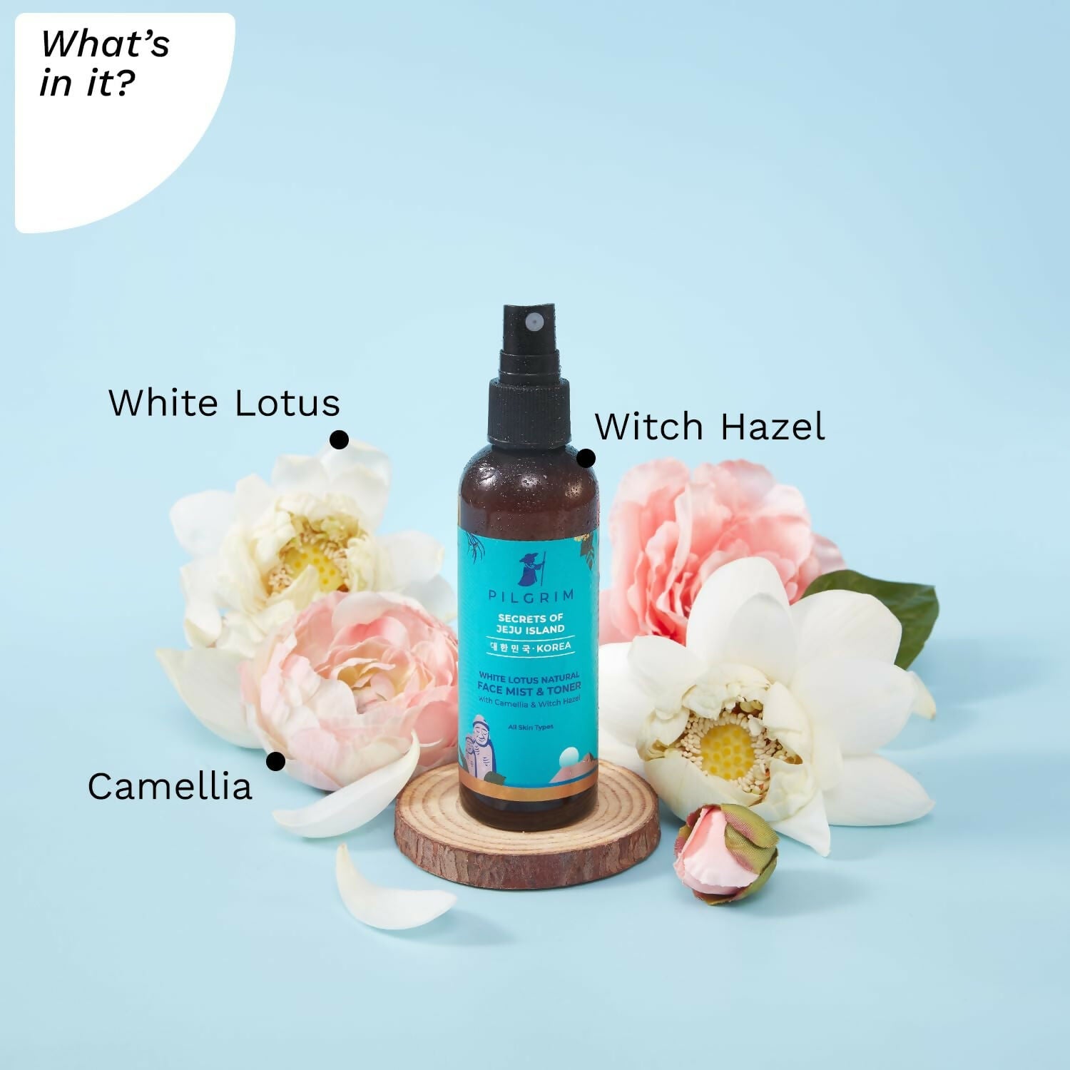 Pilgrim Korean Beauty White Lotus Refreshing Face Mist & Toner With Camellia & Witch Hazel For Glowing Skin - Grab2buy