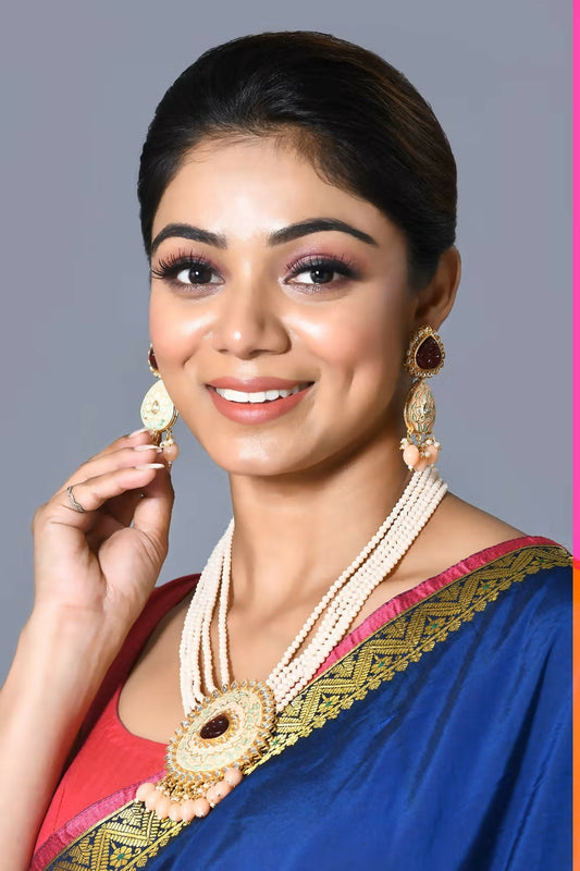 Joban Fashion Women Golden Ruby Peach Pendant Set With Earrings - Distacart