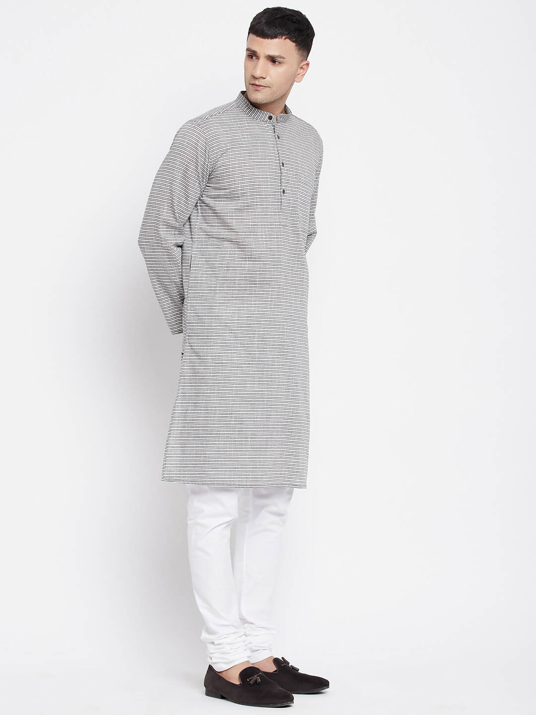 Even Apparels White Pure Cotton Men's Long Kurta With Band Collar - Grab2buy