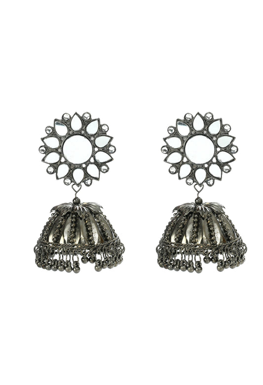 Mominos Fashion Johar Kamal Silver-Plated With Mirror Earrings Jhumkas - Grab2buy