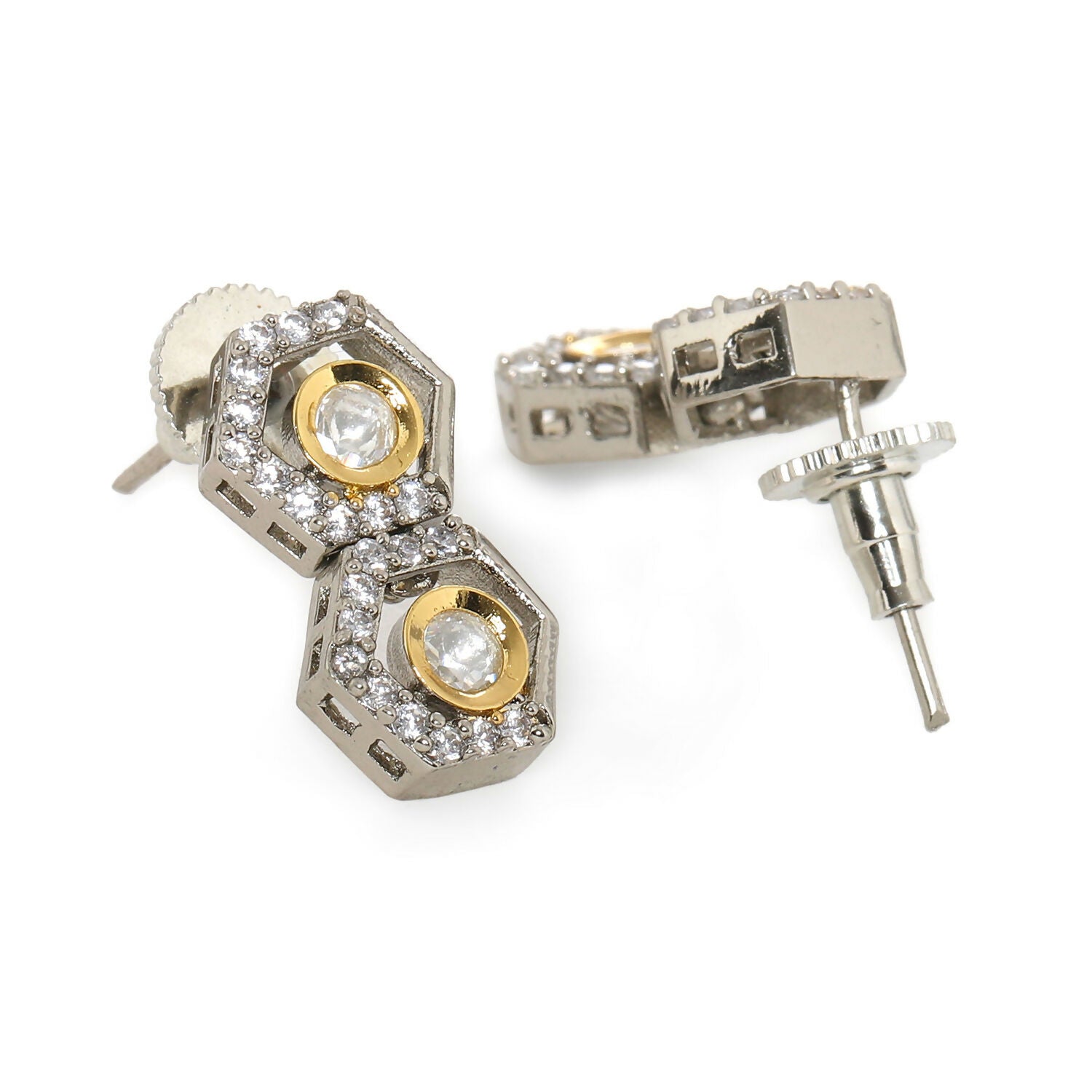 Duet Silver and Gold Earrings (Silver) - Ruby Raang - Grab2buy