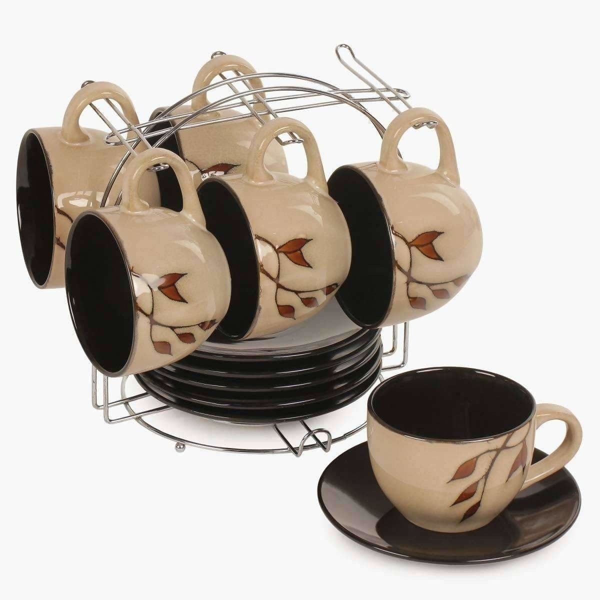 Home Centre Caraway Cup and Saucer- Set of 13 Pcs - 220 ml - Brown - Grab2buy