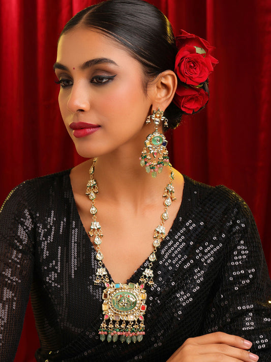 Ruby Raang Kundan Haar With Matching Earrings