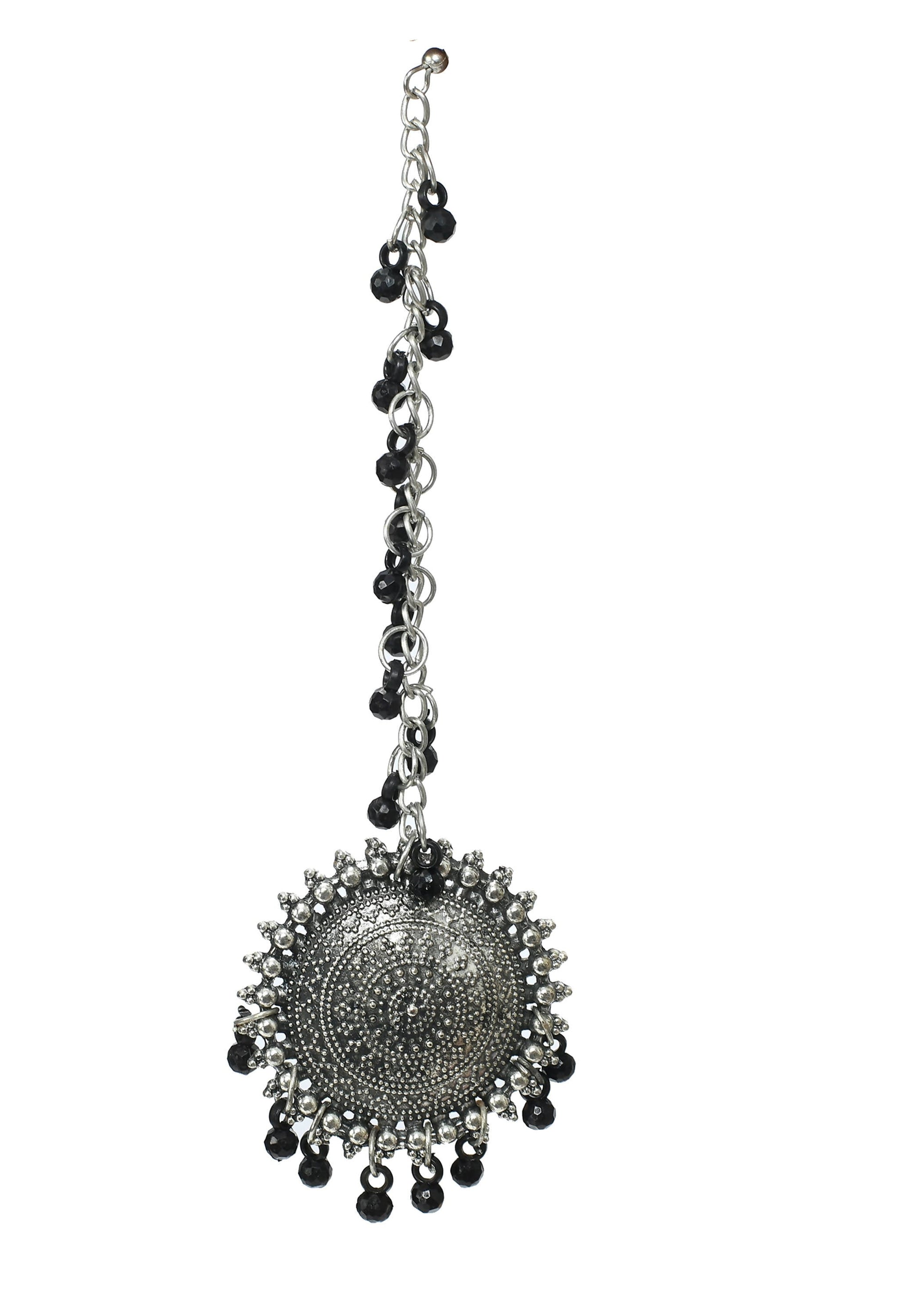 Mominos Fashion Johar Kamal Bahubali Black Beads Earrings With Tikka - Grab2buy
